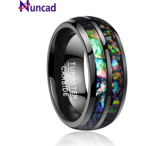 Nuncad New Fashion Hot Men Rings Electroplated Black Inlaid Shells Opal Dome Tungsten Steel Ring Size 7/8/9/10/11/12 T090R