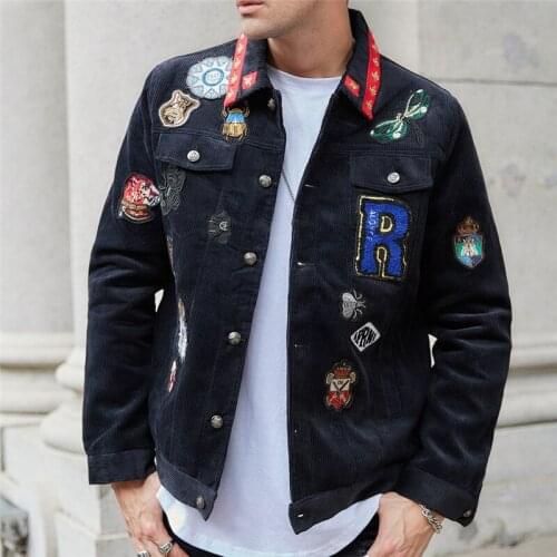 2021 Autumn Retro High Street Couple Bomber Jacket Bee Lapel Embroidery Letter Baseball Jacket Badge Corduroy Jacket Men Coat