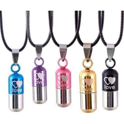 Hollow Pill Necklace For Men Women Cross Engraved Cremation Urn Pendant Perfume Holder Ashes Vial Keepsake Memorial Jewelry