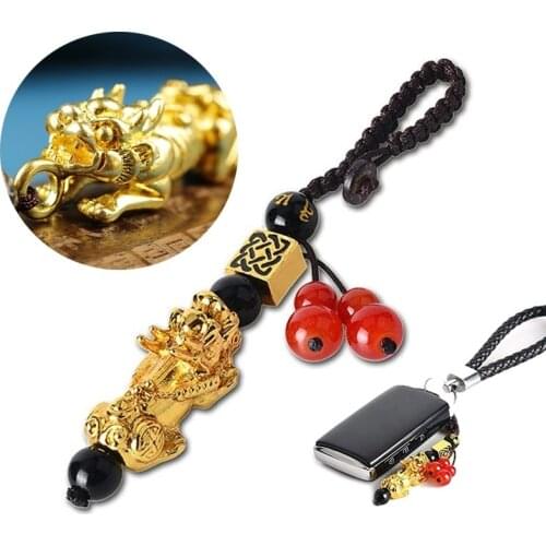 Obsidian Pixiu Pendant Hanging Ornament Car Key Pendant Keychain Pendants Charms Chinese Fengshui Beast Bring Lucky and Wealth