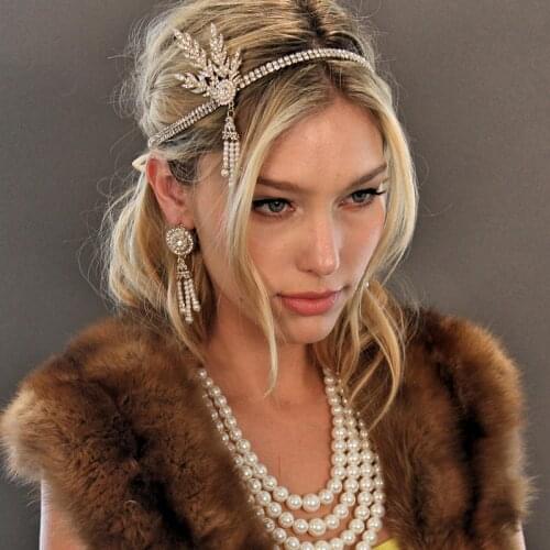 1920s Retro Flapper Headband Roaring 20s Bridal Crystal Headband Gatsby party Wedding Formal Pearl Headpiece Hair Accessories