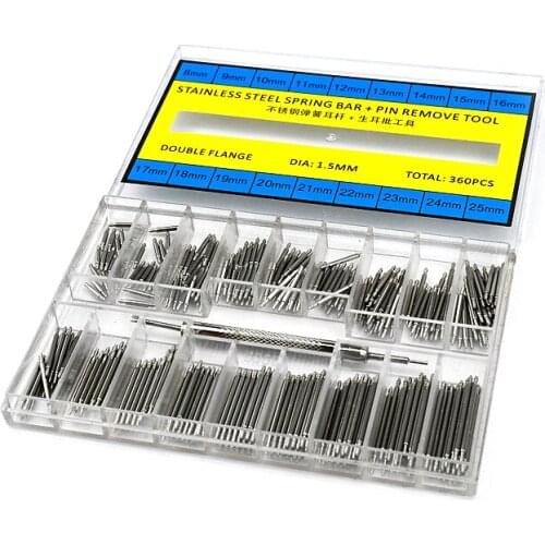 360pcs 8-25mm Stainless Steel Watch Band Spring Bars For Watch Repair Tool Kit Accessories Strap Link Pins Professional Tool
