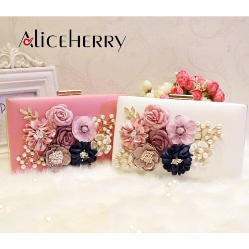 Luxury Flowers Shoulder Bag Ladies Box Clutch Bag Purse Chain Women Handbag Messenger Pearl Bag for Girls Gift