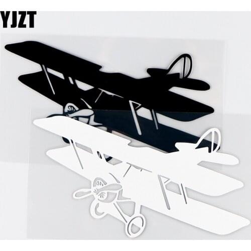 YJZT 15×8CM Biplane Fixed Wing Aircraft Drivers Window Vinyl Car Sticker Decals Airplane Black / Silver 10A-0603