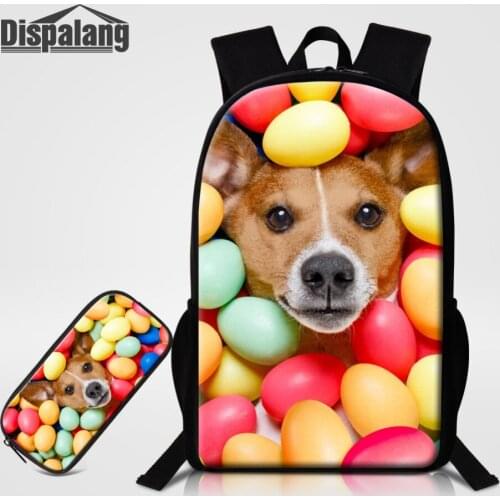 Dispalang Cute Dog Printing School Backpack With Pencil Bag 2pcs Sets School Bag for Teenage Girls Shoulder Bag Mochila Feminine