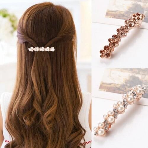 Crystal Pearl Hairpin Korean Barrettes Hair Side Clip Top Head Band Flash Drilling Hair Accessories for Girls Women