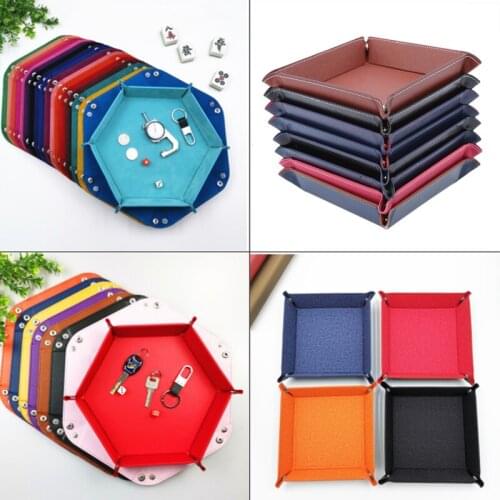 Foldable Storage Box PU Leather Square Tray For Dice Table Games Key Wallet Coin Box Tray Desktop Storage Box Trays Decor