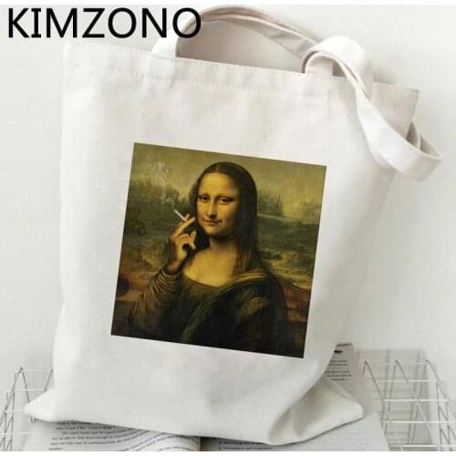 Mona Lisa shopping bag canvas reusable handbag bolsas de tela bag fabric bolsas reutilizables woven ecobag sac toile