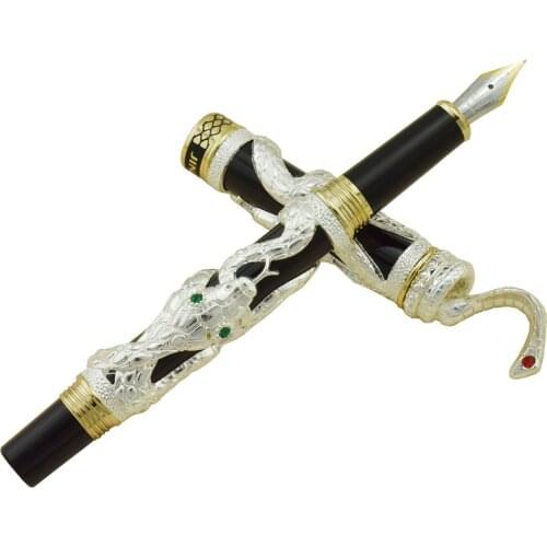 Jinhao Snake Vintage Fountain Pen Silver Cobra 3D Pattern Texture Relief Sculpture Technology Noble Collection Gift Pen