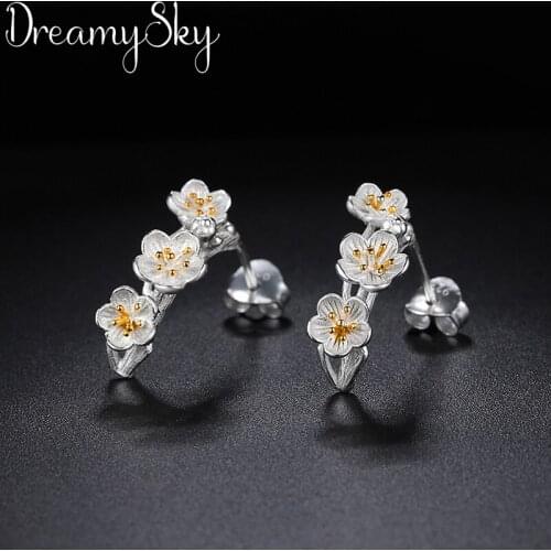 Ear Jewelry Silver Color Cherry Blossoms Flower Earrings For Women Ladies Statement Earrings Gifts Pendientes Brincos