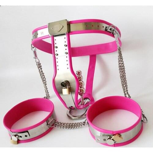 Female Chastity Belt Stainless Steel Tshape Adjustable Pants BDSM Bondage Leg Ring Vagina Anal Plug Device Sex Toys For Couples