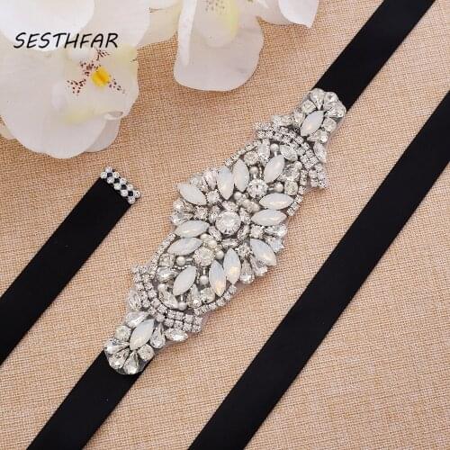 Opals Wedding Belt Handmade Crystal Bridal Sash Elegant Silver Rhinestones Bridal Belt For Wedding DressesJ182S