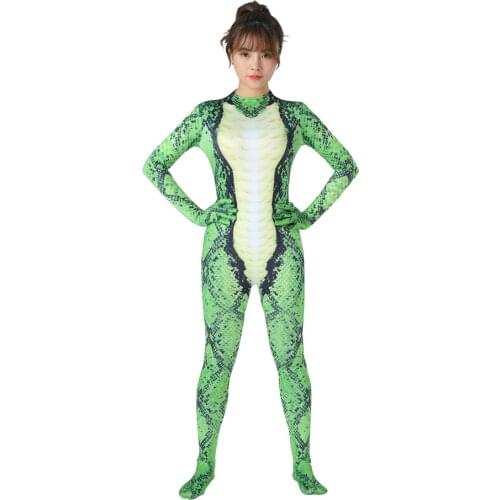 2021 Green Python Costume Cosplay Animals Snake Costume Uniform Halloween Carnival Costume for Adult Kids