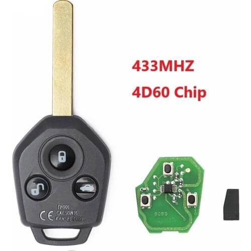 3 Buttonts Remote Car Key 433MHz 4D60 Chip Uncut Blade for Subaru Outback / Forester 2011 2012