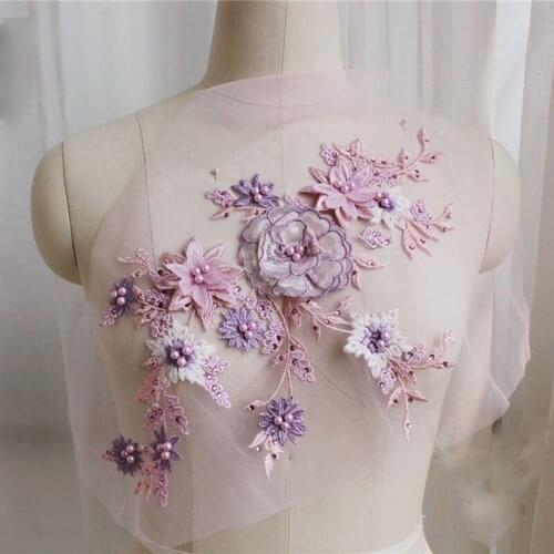 3D Flowers Handmade Pearls Crystal Rhinestone Patch Wedding Dress Applique Accessories