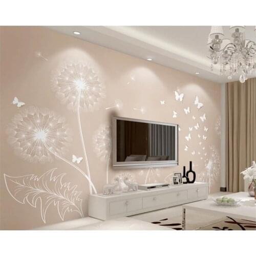 Beibehang Custom wallpaper 3d mural beige dandelion butterfly simple 3d stereo TV background wall papel de parede