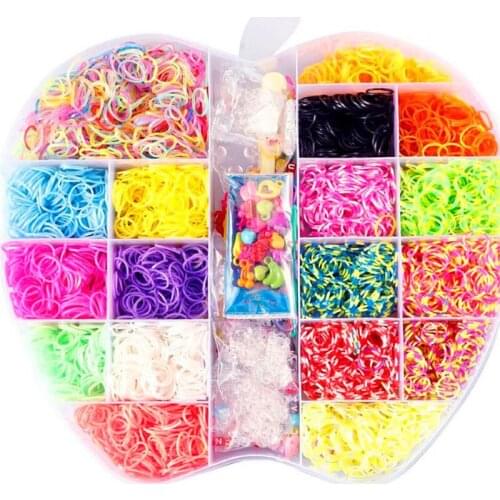6000pcs 18color Loom Rubber Bands Toys For Children Diy Lacing Bracelet Band Toy 2019 Girls Gift Big Apple Set Box DIY Materials