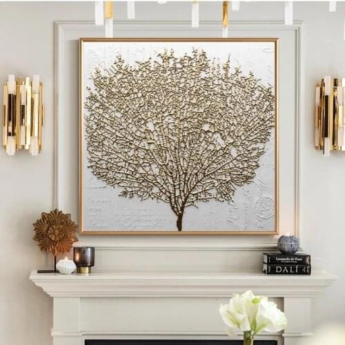 Abstract Golden Tree Wall Art Canvas Painting Modern Minimalist Posters And Prints Square Decorative Pictures for Living Room