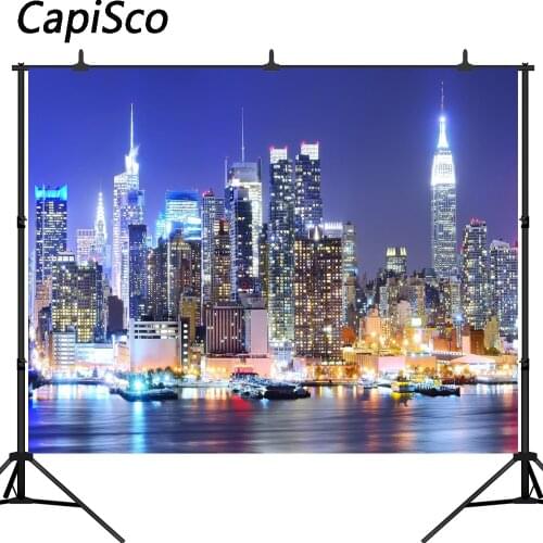Capisco New York City Manhattan Night Scene Skyscraper Urban Light Photography Backdrop vinyl Photo Background Studio Props