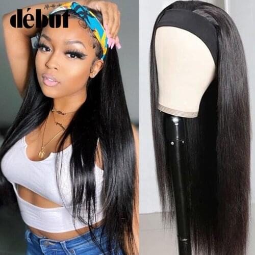 Debut Straight Headband Wigs For Women Brazilian 100% Human Hair Bob Wigs 28'' Natural Black Machine Made Cheap Human Hair Wigs