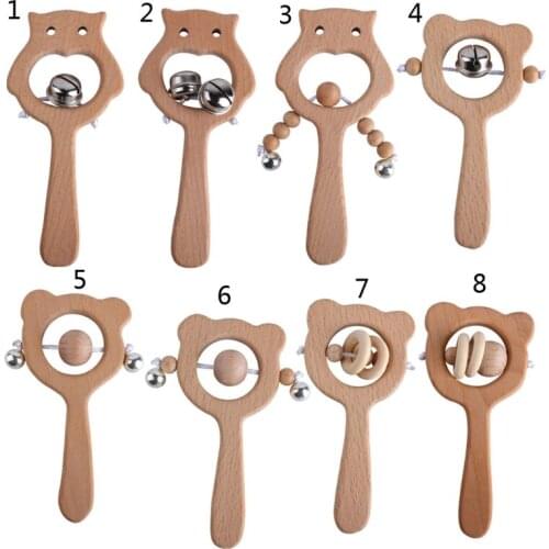 Beech Wooden Bear Hand Teething Wooden Ring Baby Rattles Play Gym Montessori Toy