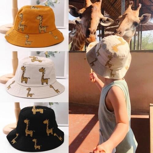 Childrens Bucket Hats Cartoon Giraffe Sun Hat Girls Boys Outdoor Beach Hat Camping Fishing Cap Spring Autumn Casual Panama Cap
