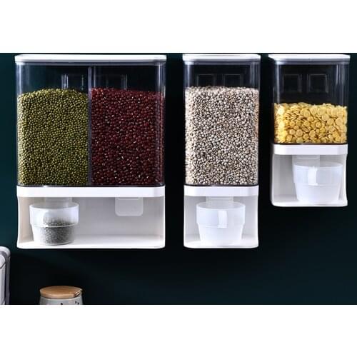 Dry Food Dispenser Rice Storage Container Kitchen Countertop Wall Mounted