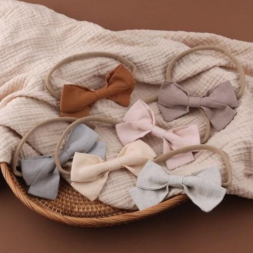 Newborn Baby Elastic Headband Sweet Linen Bow Knot Stretchy Hair Band Toddler Infant Kids Decorative Hair Accessories