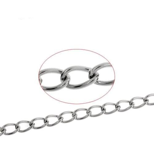 DoreenBeads 304 Stainless Steel Open Link Curb Chain Silver Color DIY Making Necklace Bracelets Jewelry Findings 5.5x3.5mm, 3M
