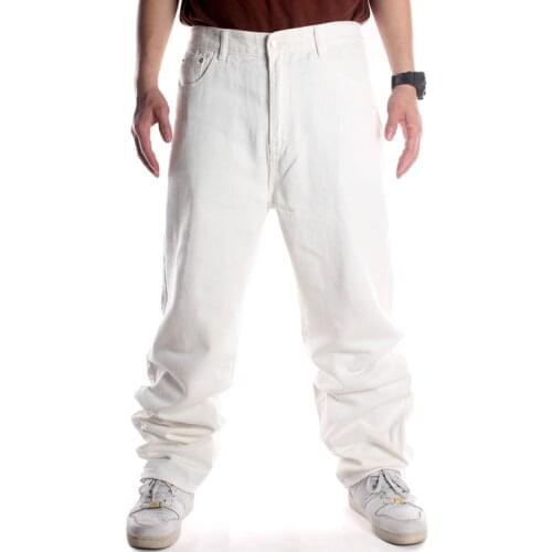 Mens Jeans White color 2021 Loose Hip Hop Jeans Men Pure color Tide Mens Dress Casual Denim Trousers Cotton Pattern Harem Pants