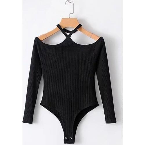 Europe 2020 spring fashion sexy sports casual womens new long sleeve T-shirt Halter off shoulder bodysuit bikini