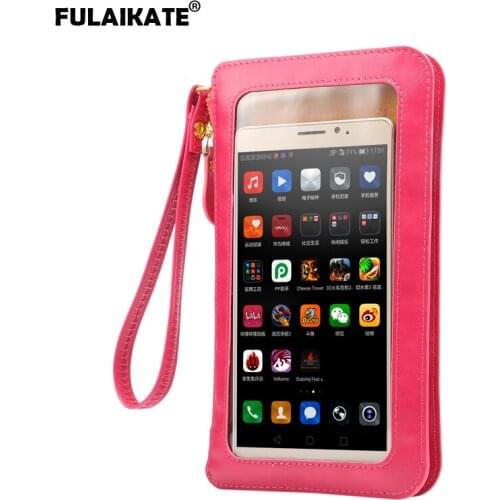 FULAIKATE 5.2-6.9" Crazy Horse Wallet Universal Bag for iPhone12 Lanyard Holster Touch Screen Case for HW P40 Lite P30Pro SM S20