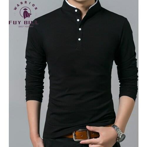 Fuy Bill Hot Sales T-Shirt Men Cotton T Shirt Full Sleeve tshirt Men Solid Color T-shirts tops&tees Mandarin Collar Long Shirt