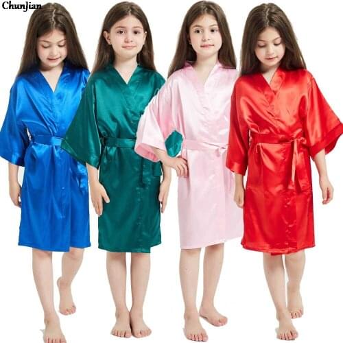 New Kids Robe Satin Children Summer Kimono Bath Robes Bridesmaid Birthday Girl Dress Silk Children Girls Bathrobe Nightgown Robe