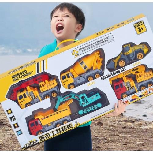 4 PCS Model Car Baby Kids Toy Inertia Cars Engineering Excavator Bulldozer Dump Tractor Truck Vehicle Education Gift for Boys