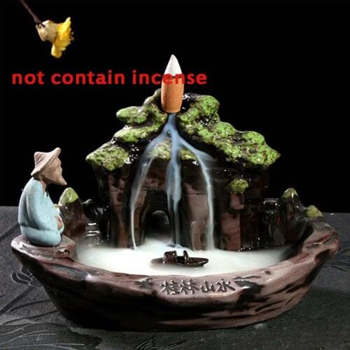 1Pcs Chinese Landscape Ceramic Waterfall Reflux Smoky Creative Handmade Incense Burner Incense Burner Holder Home Decoration