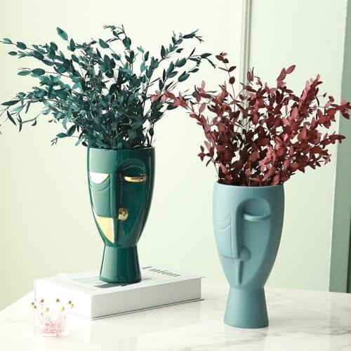 Nordic Porcelain Vase Home Decoration Accessories Face Vases Modern Living Room Office Desktop Ornament Ceramic Flower Pot Decor