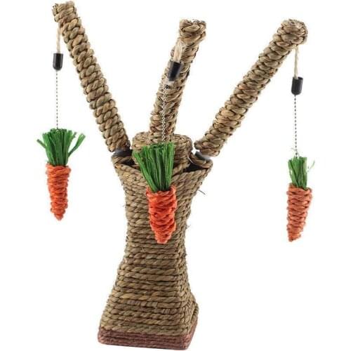Cat Scratcher Climbing Tree Rabbit Straw Rope Carrot Play Toy for Kitty Bunny