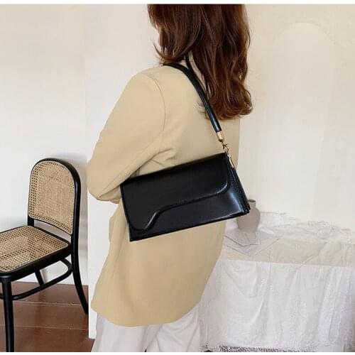 Small PU Leather Baguette Bag White Ladies Shoulder Handbags Travel office summer Simple Style Small PU Leather Crossbody Bags