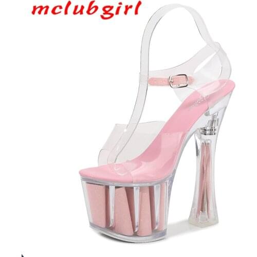 Mclubgirl Roses Super High Heels Chunky-Heel Platform Sandals Transparent Crystal Shoes Wedding Shoes Crystal Sandals LFD