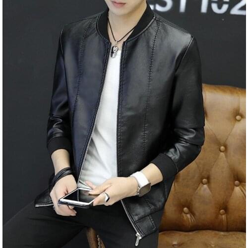 Autumn Mens Jacket Leather Clothing Self-cultivation Loose Coat Handsome Leisure Time Leather Jacket Male