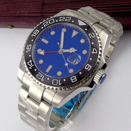 40MM Blue Sterile Dial Sapphire Glass GMT Date Glass Case Back Ceramic Bezel Automatic Mens Wristwatch