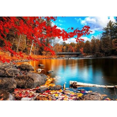 Round Full Diamond Painting Autumn Cross Stitch Kit 5D DIY Mosaic Embroidery Landscape Tree Full Square Rhinestone Crafts Gift