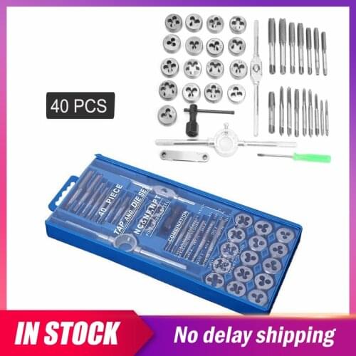 40Pcs M3-M12 Metric Adjustable Taps Die Set Tap Drill Bits Wrench Threading Tools with Storage Case For Metalworking