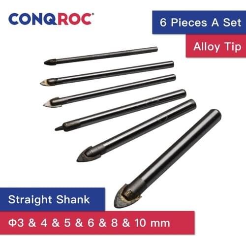 6 Pieces Alloy Tip Glass Drill Bits Set Mirror Ceramic Tile Glass Drill Hole Bits Kit Spear Head 3mm 4mm 5mm 6mm 8mm 10mm