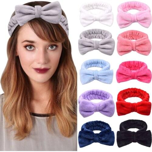 2020 New Solid Color Coral Fleece Wash Face Bow Hairbands For Women Girls Headbands Headwear Hair Bands Turban Hair Accessories