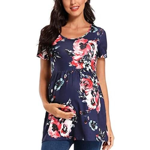 New Fashion Blouse Pregnancy Shirts Maternity Clothes Women Pregnant Nusring Maternity Short Sleeve Printed Stripe Blouse Tops