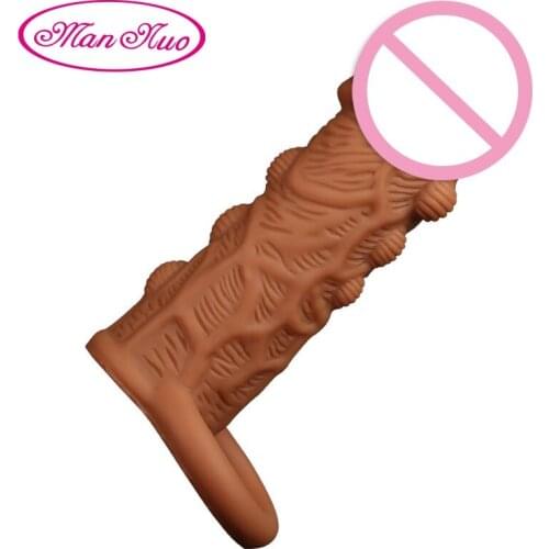 New Realistic Penis Enlargement Sleeve Reusable Liquid Silicone Cock Ring Condoms for Male Enlarger Delay Condom Sex Toy for Men