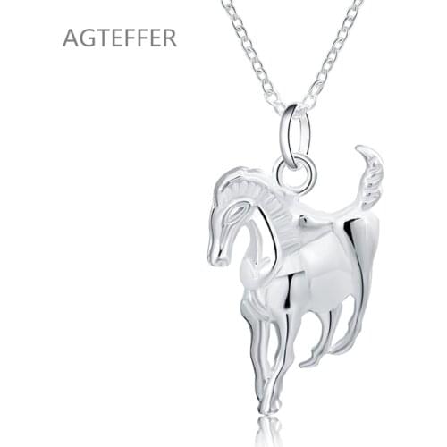 AGTEFFER 925 Sterling Silver 18 Inches Hanging Horse Pendant Necklace For Women Man Fashion Wedding Party Charm Jewelry