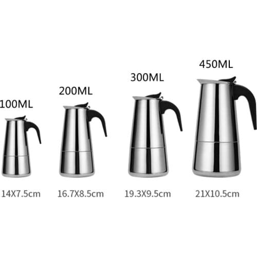 Stainless Steel Kettle Coffee Maker Coffee Brewer Kettle Pot Portable Espresso Moka Pot Pro Barista Pot 100ml/200ml/300ml/450ml